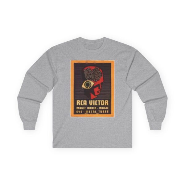 Magic Brain Radio Robot - Magic Eye - Metal Tubes - RCA Victor - Vintage Design - Antique Radio - 1930's Advertising Long Sleeve Tee - Image 7