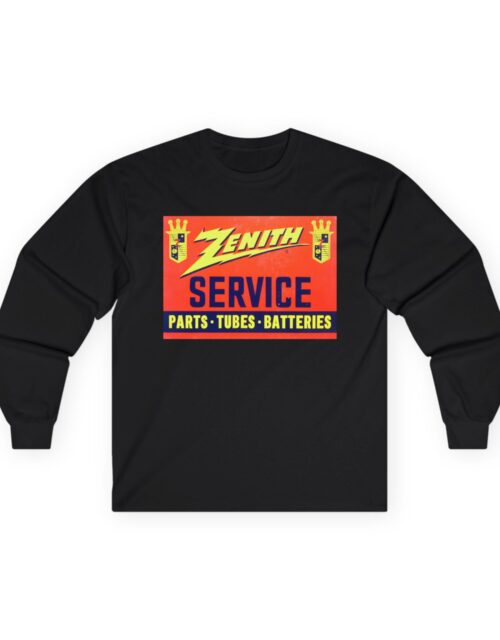 Zenith SERVICE Parts - Tubes - Batteries, Antique Electronics Advertising, Vintage Radio Long Sleeve Tee
