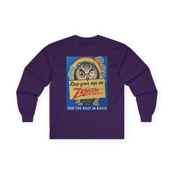 Keep Your Eye on Zenith, for the Best in Radio. Vintage Advertising, Antique Radio, Winking Owl, Rainbow Long Sleeve Tee - Image 25