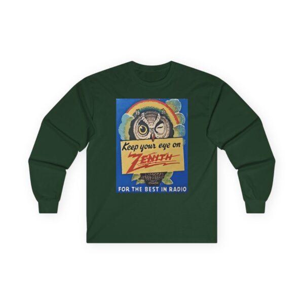 Keep Your Eye on Zenith, for the Best in Radio. Vintage Advertising, Antique Radio, Winking Owl, Rainbow Long Sleeve Tee - Image 15