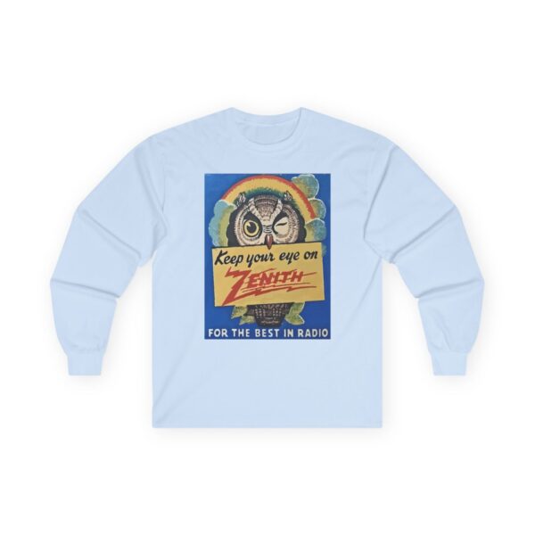 Keep Your Eye on Zenith, for the Best in Radio. Vintage Advertising, Antique Radio, Winking Owl, Rainbow Long Sleeve Tee - Image 19