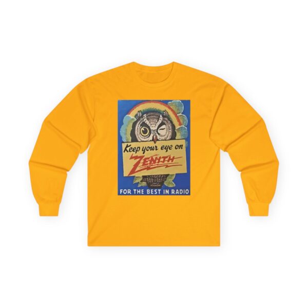 Keep Your Eye on Zenith, for the Best in Radio. Vintage Advertising, Antique Radio, Winking Owl, Rainbow Long Sleeve Tee - Image 9