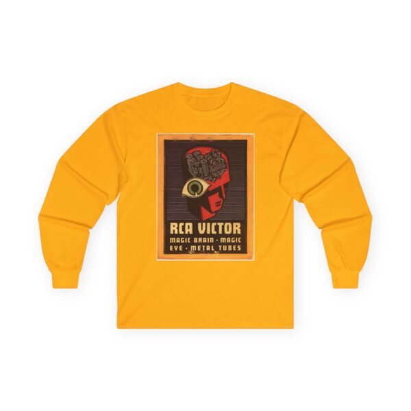 Magic Brain Radio Robot - Magic Eye - Metal Tubes - RCA Victor - Vintage Design - Antique Radio - 1930's Advertising Long Sleeve Tee - Image 9