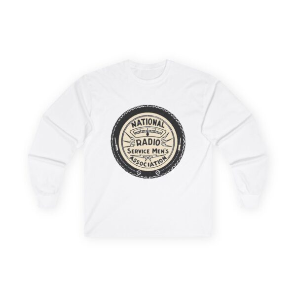 National Radio Service Men's Association Logo - Antique Radio TV Repairman - Vacuum Tube Radio - Vintage Logo Design Long Sleeve Tee - Image 3
