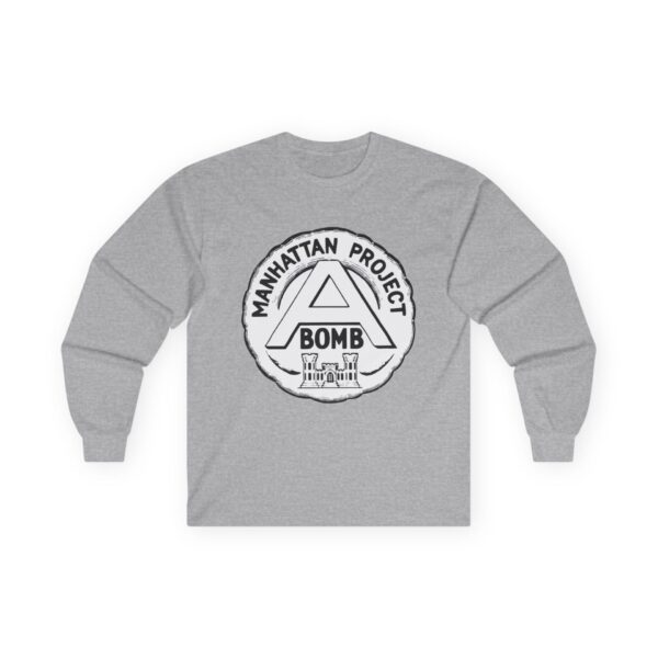 Manhattan Project Logo - 1940s Commemorative Design - US Government - Top Secret - Classified - Retro Logo Long Sleeve Tee - Image 9