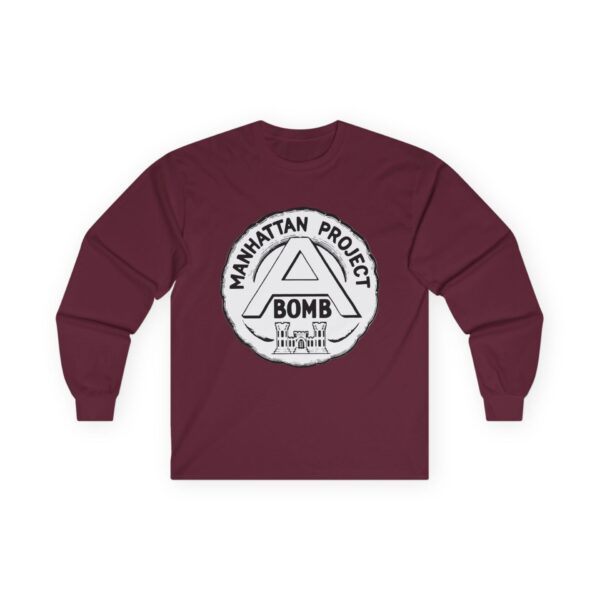Manhattan Project Logo - 1940s Commemorative Design - US Government - Top Secret - Classified - Retro Logo Long Sleeve Tee - Image 13