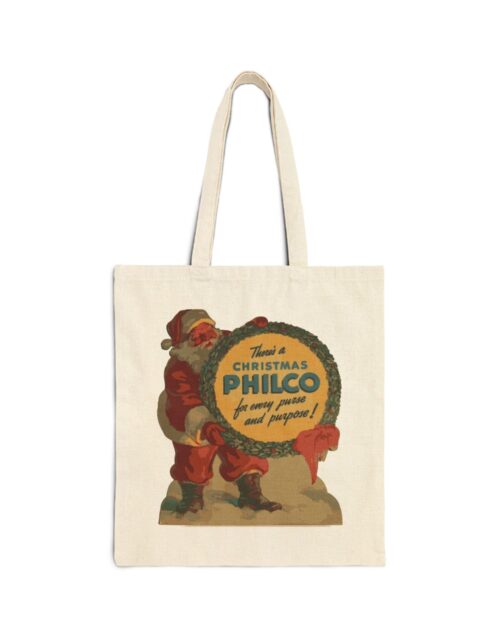 Retro Philco Vintage Santa - Christmas Cotton Canvas Tote Bag - Antique Radio Logo - Xmas - Holiday - Gift Bag - Him Her Dad Grandpa Uncle