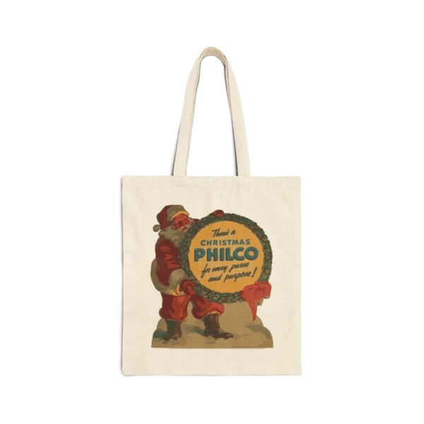 Retro Philco Vintage Santa - Christmas Cotton Canvas Tote Bag - Antique Radio Logo - Xmas - Holiday - Gift Bag - Him Her Dad Grandpa Uncle