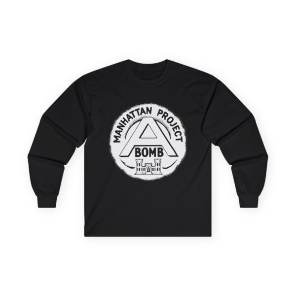 Manhattan Project Logo - 1940s Commemorative Design - US Government - Top Secret - Classified - Retro Logo Long Sleeve Tee - Image 7