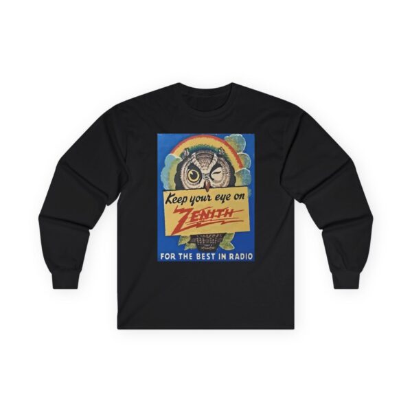 Keep Your Eye on Zenith, for the Best in Radio. Vintage Advertising, Antique Radio, Winking Owl, Rainbow Long Sleeve Tee