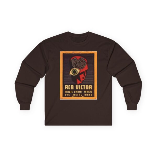 Magic Brain Radio Robot - Magic Eye - Metal Tubes - RCA Victor - Vintage Design - Antique Radio - 1930's Advertising Long Sleeve Tee - Image 13