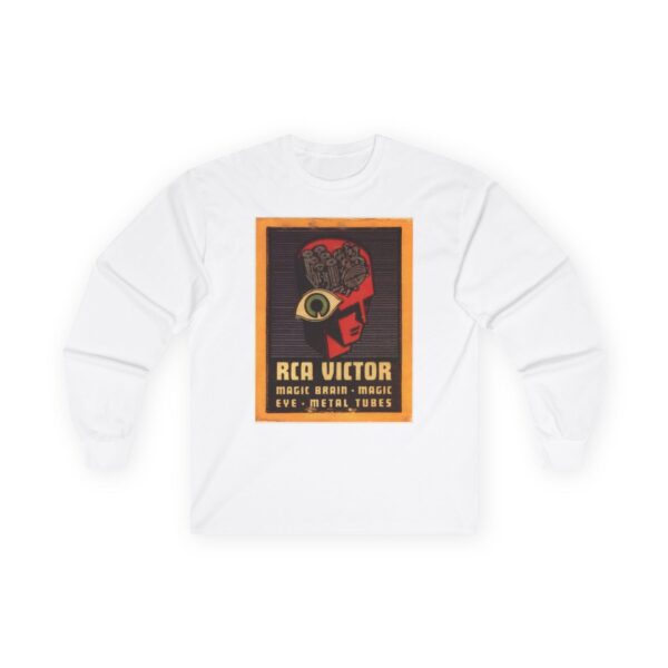 Magic Brain Radio Robot - Magic Eye - Metal Tubes - RCA Victor - Vintage Design - Antique Radio - 1930's Advertising Long Sleeve Tee - Image 3