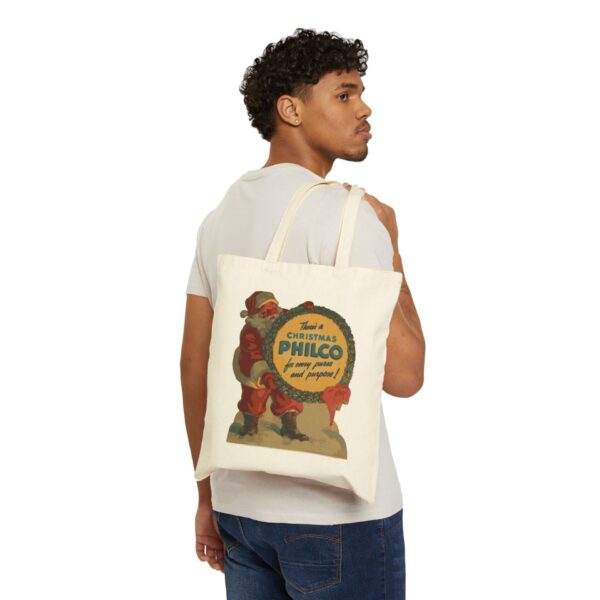 Retro Philco Vintage Santa - Christmas Cotton Canvas Tote Bag - Antique Radio Logo - Xmas - Holiday - Gift Bag - Him Her Dad Grandpa Uncle - Image 4