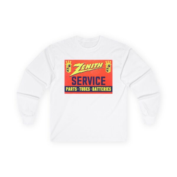 Zenith SERVICE Parts - Tubes - Batteries, Antique Electronics Advertising, Vintage Radio Long Sleeve Tee - Image 3
