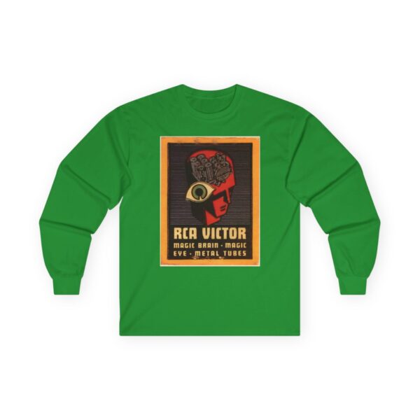 Magic Brain Radio Robot - Magic Eye - Metal Tubes - RCA Victor - Vintage Design - Antique Radio - 1930's Advertising Long Sleeve Tee - Image 17