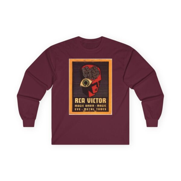 Magic Brain Radio Robot - Magic Eye - Metal Tubes - RCA Victor - Vintage Design - Antique Radio - 1930's Advertising Long Sleeve Tee - Image 11