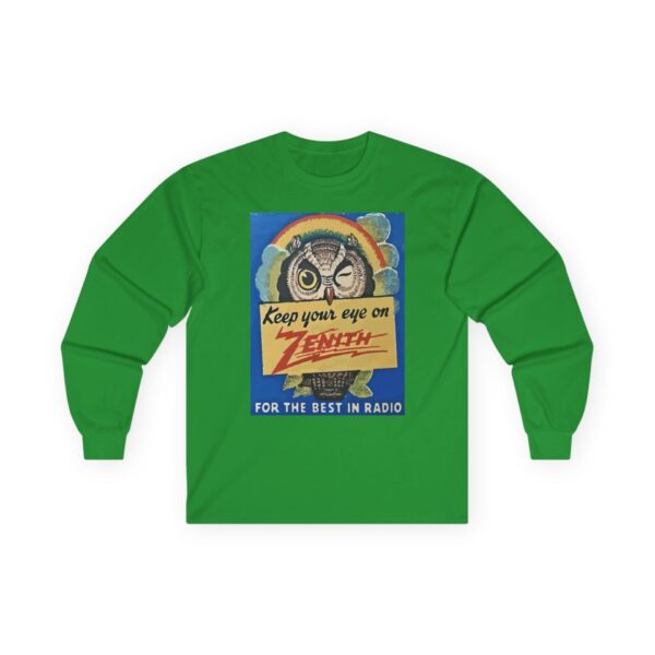 Keep Your Eye on Zenith, for the Best in Radio. Vintage Advertising, Antique Radio, Winking Owl, Rainbow Long Sleeve Tee - Image 17