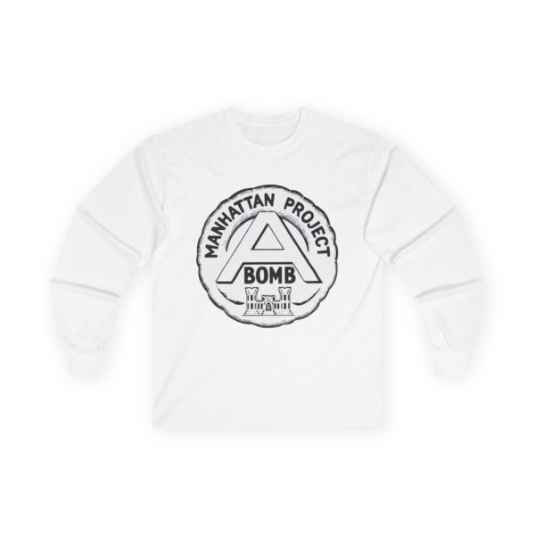 Manhattan Project Logo - 1940s Commemorative Design - US Government - Top Secret - Classified - Retro Logo Long Sleeve Tee - Image 3