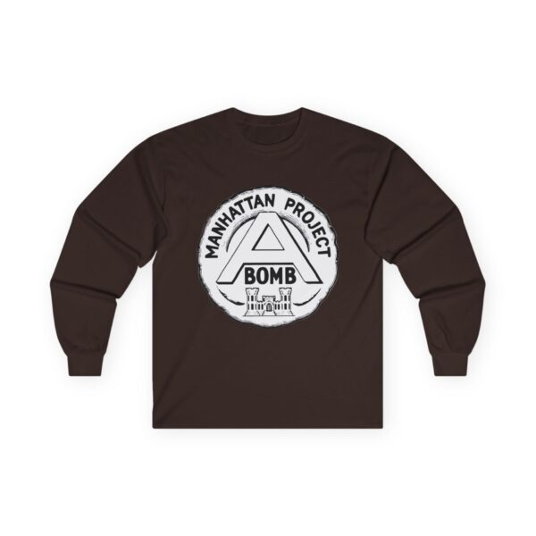 Manhattan Project Logo - 1940s Commemorative Design - US Government - Top Secret - Classified - Retro Logo Long Sleeve Tee - Image 15
